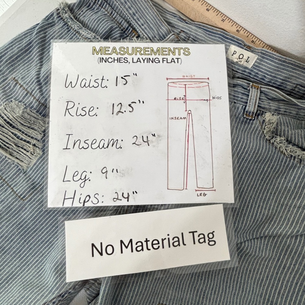 POL Hickory Stripe Distressed Patchwork Wide Leg Relaxed Grunge Denim Pants M - Picture 8 of 11